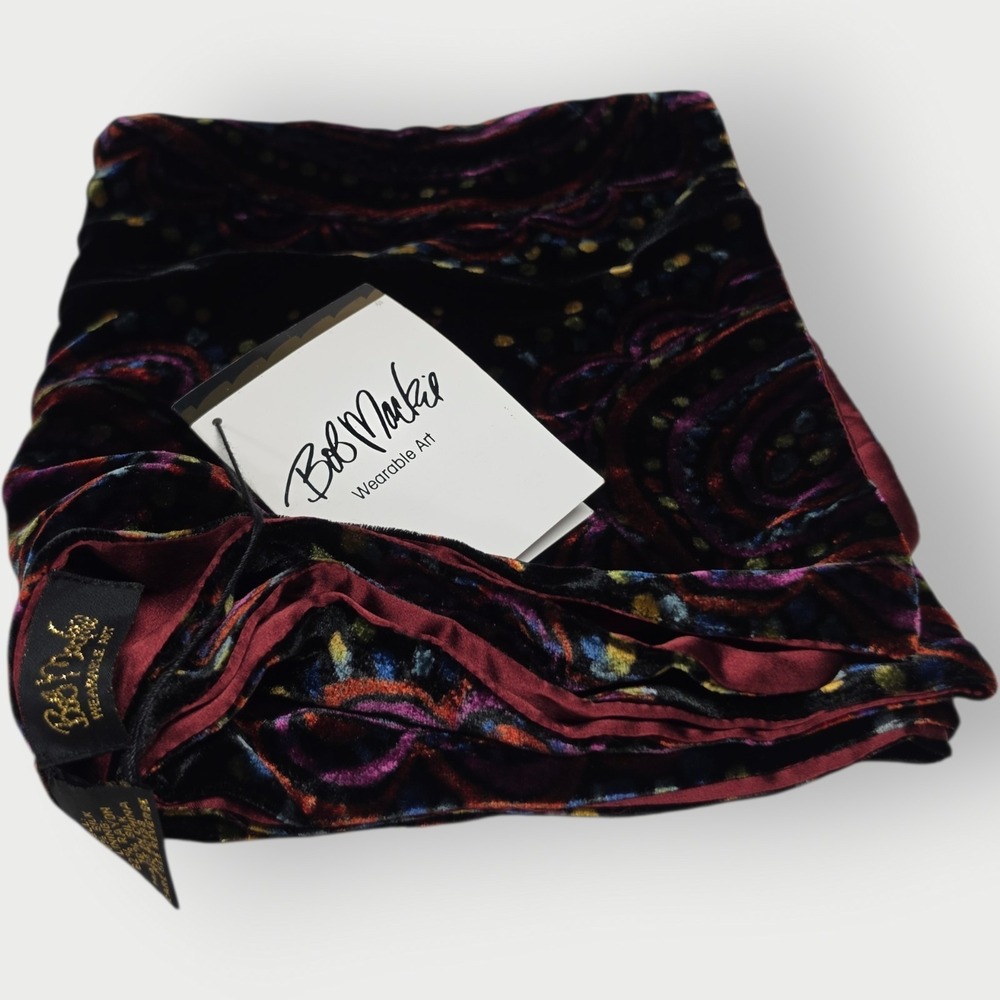 NEW Vintage Bob Mackie Wearable Art Silk Velvet Burnout Scarf Shawl Burgundy 66"